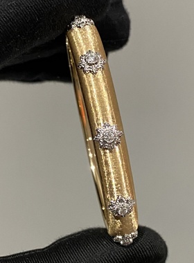 SMARTLris 原创布契风格意大利雪花拉丝手镯8mm18k金钻石织纹雕金