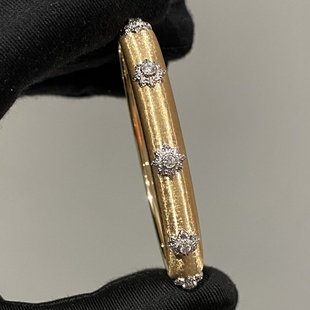 SMARTLris 原创布契风格意大利雪花拉丝手镯8mm18k金钻石织纹雕金