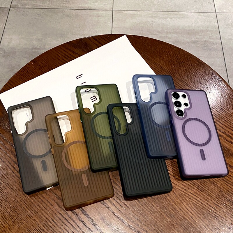 强磁吸适用三星S25Ultra手机壳s24磨砂S23+高级s21光栅S22透色软边防滑瓦楞纹硬壳创意