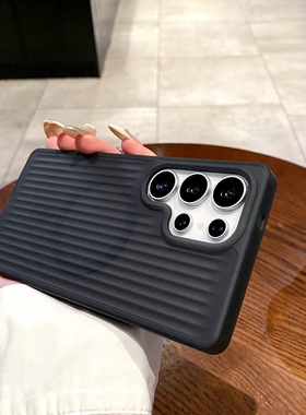 石墨黑适用三星S23手机壳s25Ultra透色S24Plus强磁吸s22+灰色S21耐脏软边瓦楞硬壳磨砂防摔保护套简约