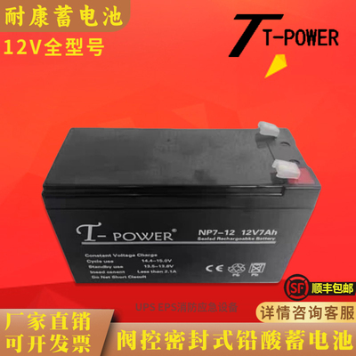 T-POWER耐康蓄电池NP12V100AH65AH40AH26AH7AH卷帘门电梯消防主机