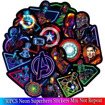 30PCS Neon Superhero Avenger Stickers Sets For Guitar