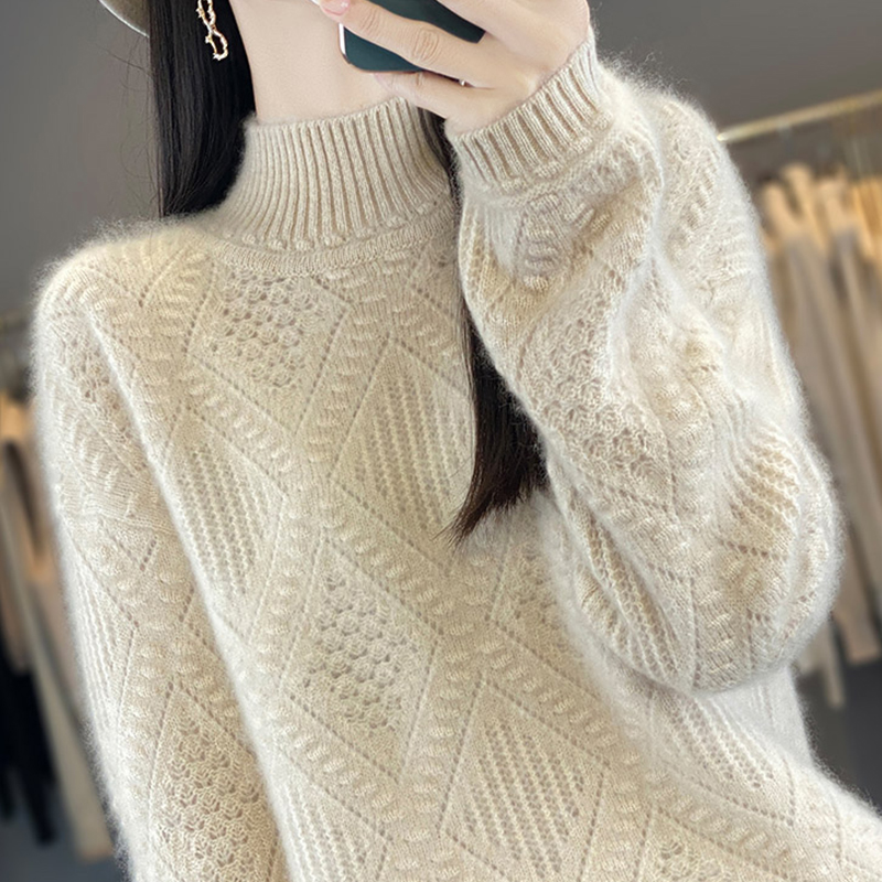 秋冬高领镂空钩花针织打底衫女2025新款秋内搭大尺码女装季1204u