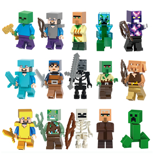 我的世界人仔拼装积木玩具村民史蒂夫僵尸爬行者人墙蛋糕创意礼物