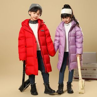冬装亲子儿童过膝羽绒服男童中长款加厚中童保暖女童免洗帅气外套