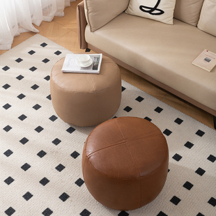 复古蒲团皮质坐墩收纳闲置衣物客厅茶几矮凳沙发凳简约软座换鞋凳