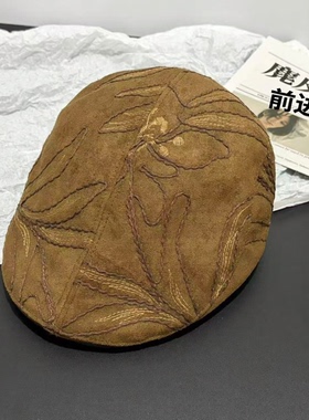 复古国风刺绣显脸小鸭舌帽女秋冬
