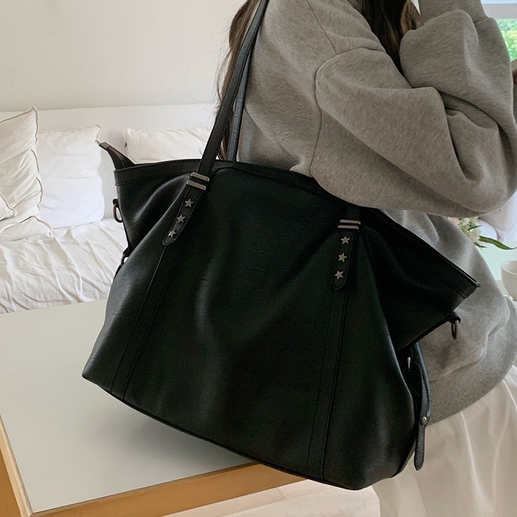 大容量PU软皮通勤托特女包黑色
