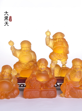 琉璃大黑天财神像摆件