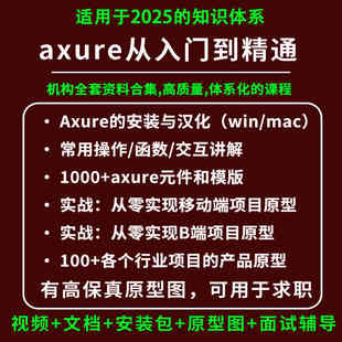 2025产品经理axure教程课程高保真原型图项目实战求职元件模版