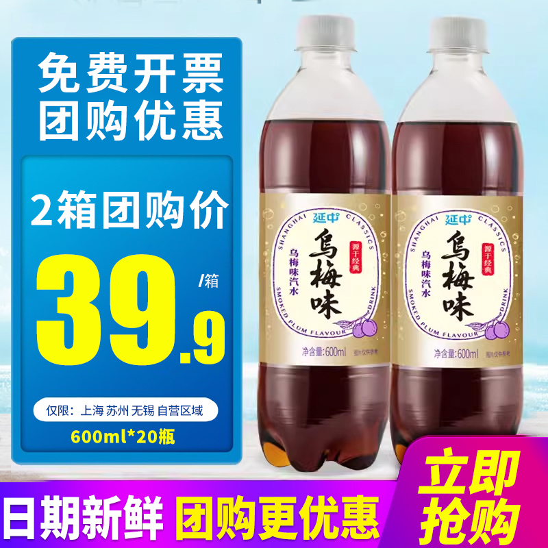 上海延中乌梅味汽水600ml*20瓶*2箱包邮乌梅汁碳酸汽水饮料特批价