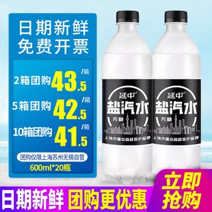 延中盐汽水老上海解渴无糖600ml*20瓶整箱包邮0糖碳酸饮料汽水