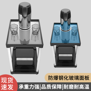 麻将机茶几防爆钢化玻璃不锈钢茶水架棋牌室麻将馆移动小桌子烟缸