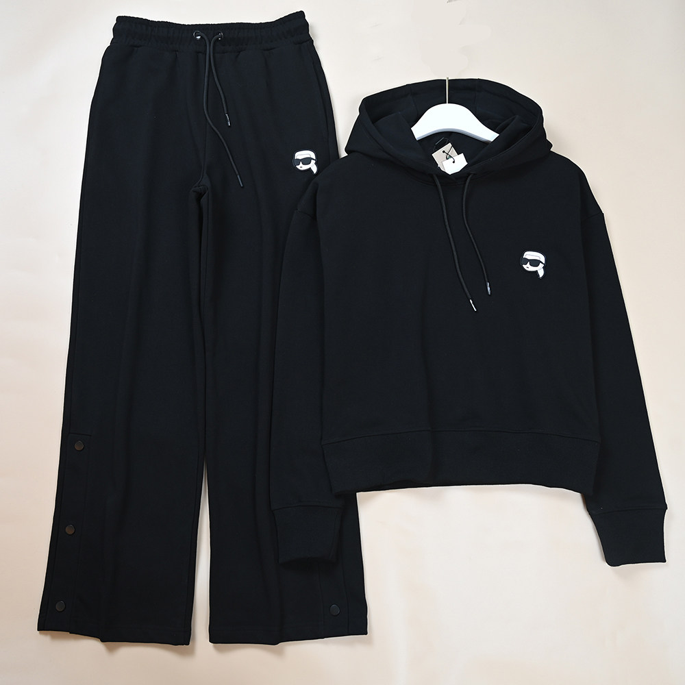 美系K尔秋冬新款女士运动休闲圈棉软胶贴布连帽套头卫衣+卫裤套装