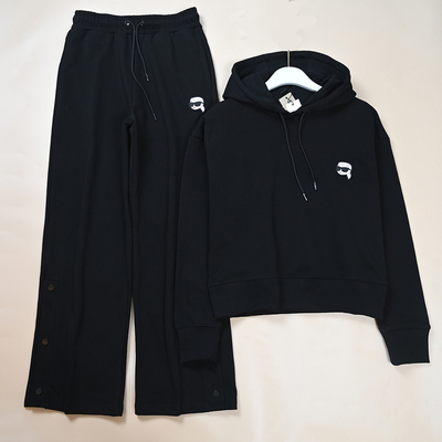 美系K尔秋冬新款女士运动休闲圈棉软胶贴布连帽套头卫衣+卫裤套装