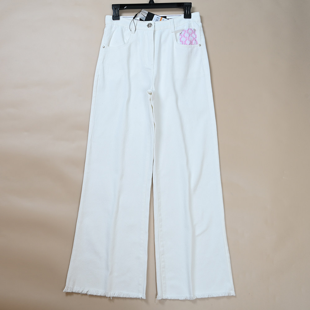 美系K尔  新款女士棉质高腰宽松阔腿裤 毛边牛仔休闲长裤