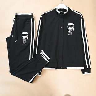 美系K尔  春秋新款女士运动休闲撞色织带立领卫衣+卫裤套装