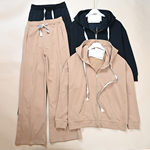 秋冬新款女士字母飘飘带棉混纺连帽宽松落肩女卫衣+卫裤套装