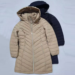 棉服 美M系 女士绗缝保暖连帽中长款 新款 女棉衣外套 冬季