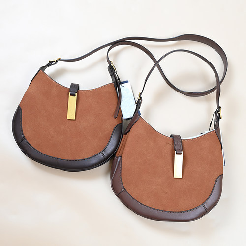 新款女士手提包 拼接撞色马鞍包高品质单肩斜挎包 腋下马鞍托特包