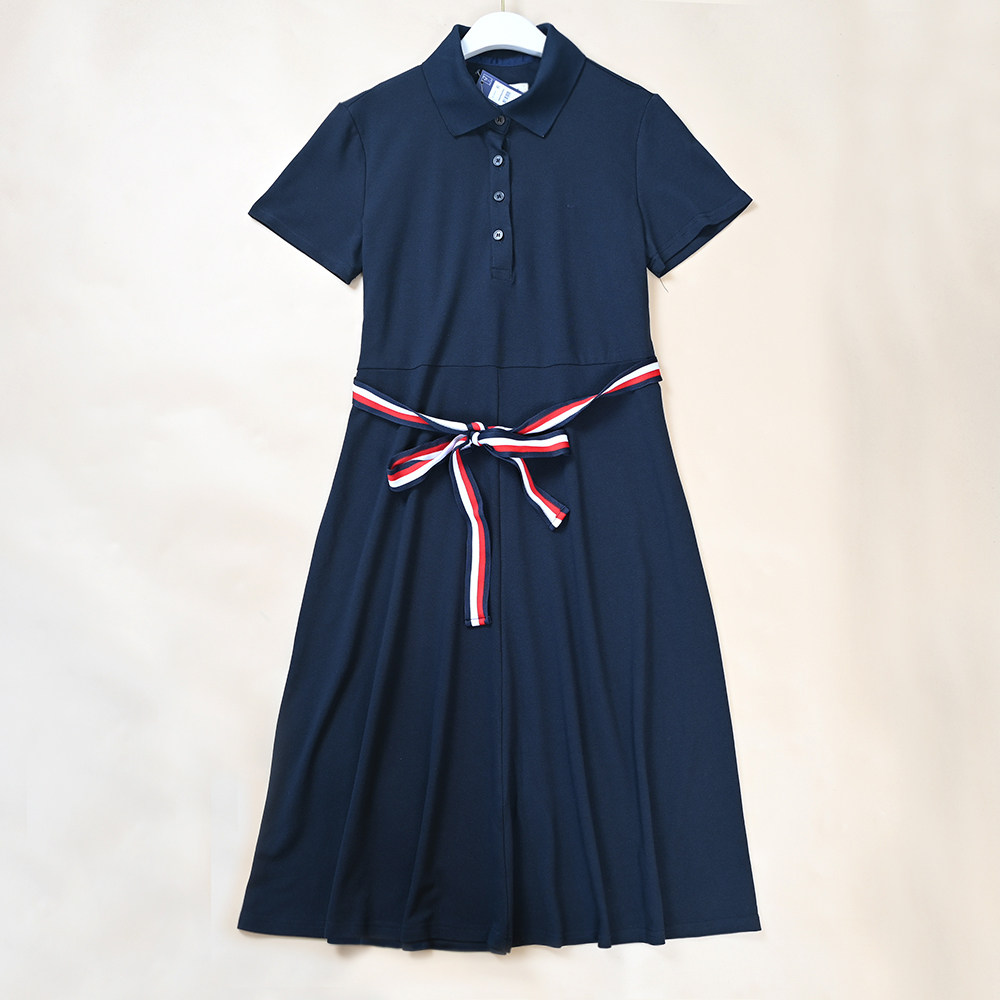 美汤系  夏季新款女士撞色腰带修身休闲短袖polo衫连衣裙