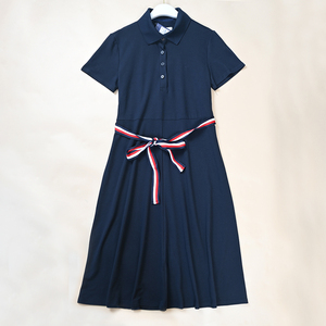 美汤系  夏季新款女士撞色腰带修身休闲短袖polo衫连衣裙