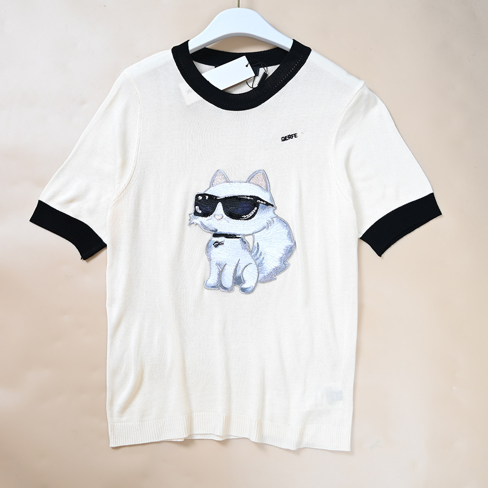 美系K尔   春夏新款女士短袖刺绣卡通图案圆领套头针织衫,女装/女士精品,毛针织衫,淘宝优惠券,粉丝福利购,淘宝优惠卷
