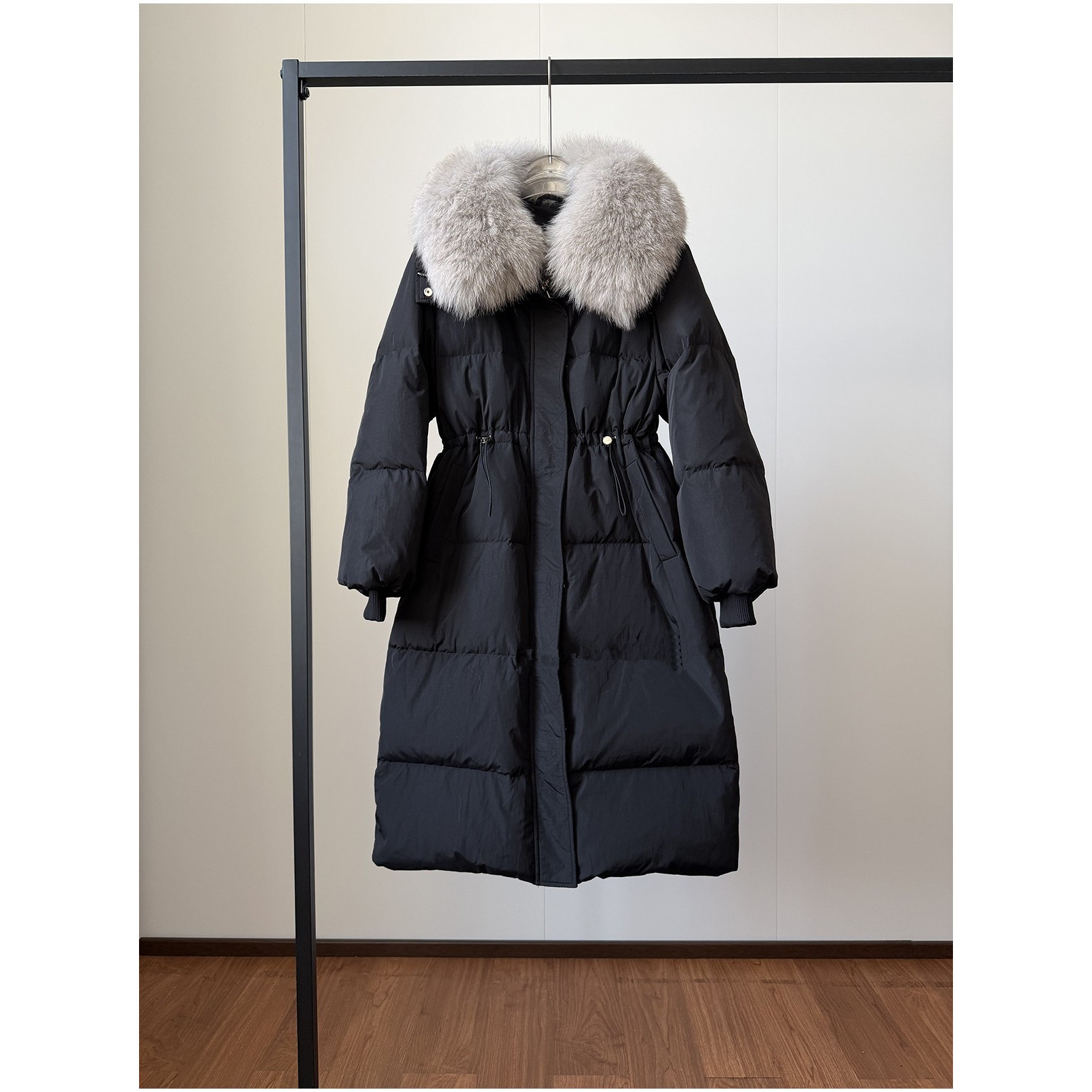 韩版时髦可脱卸毛领棉服女中长款