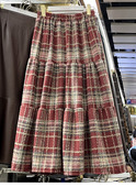 复古格纹毛呢半身裙女冬季 蛋糕裙 胖MM300斤高腰A字裙长款 韩版 大码