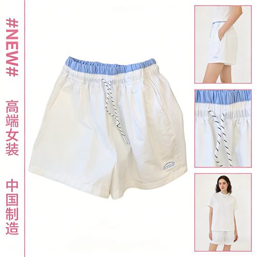 大码胖妹妹时尚抽绳松紧腰设计短裤女美式慵懒风显瘦修身运动热裤