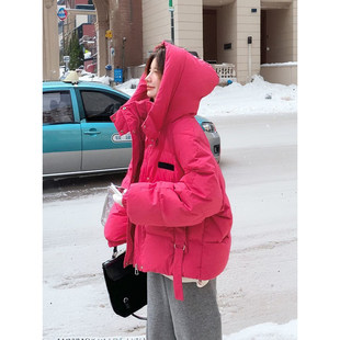 特大码火龙果色短款棉服冬季欧货棉衣保暖加厚学院宽松休闲面包服