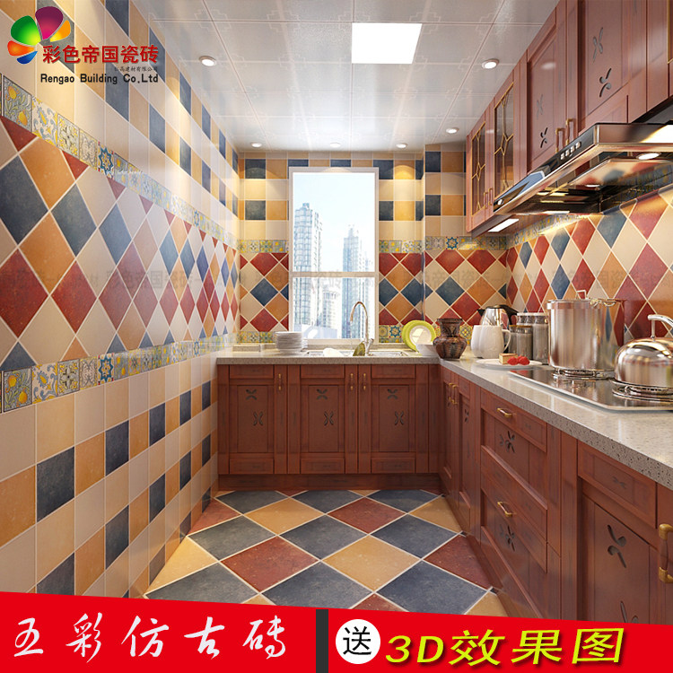 地中海内墙砖165厨房330卫生间阳台地砖美式欧式风格复古仿古瓷砖