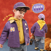 小O爸男婴童 灯芯绒复古婴儿紫色超好看棉服 宝宝夹棉外套2026新款