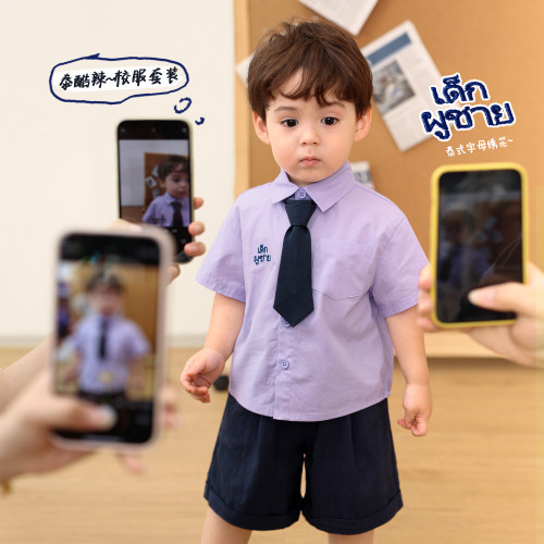 小O爸男婴童 宝宝学院风套装夏季2026新款短袖短裤婴儿夏装周岁服