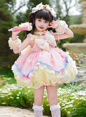 女童多巴胺彩色连衣裙演服蛋糕裙