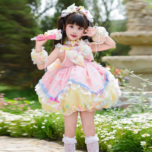 女童多巴胺彩色连衣裙演服蛋糕裙