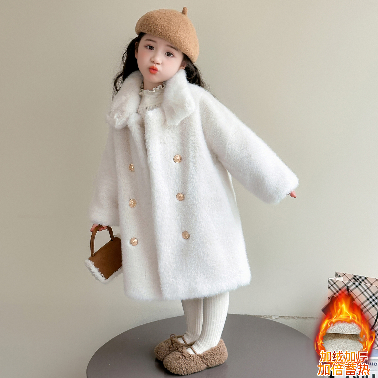 儿童皮草外套秋冬水貂毛毛大衣