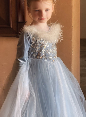 艾莎爱莎冰雪公主裙女童春秋儿童绝美连衣裙Elsa生日高端礼服演出