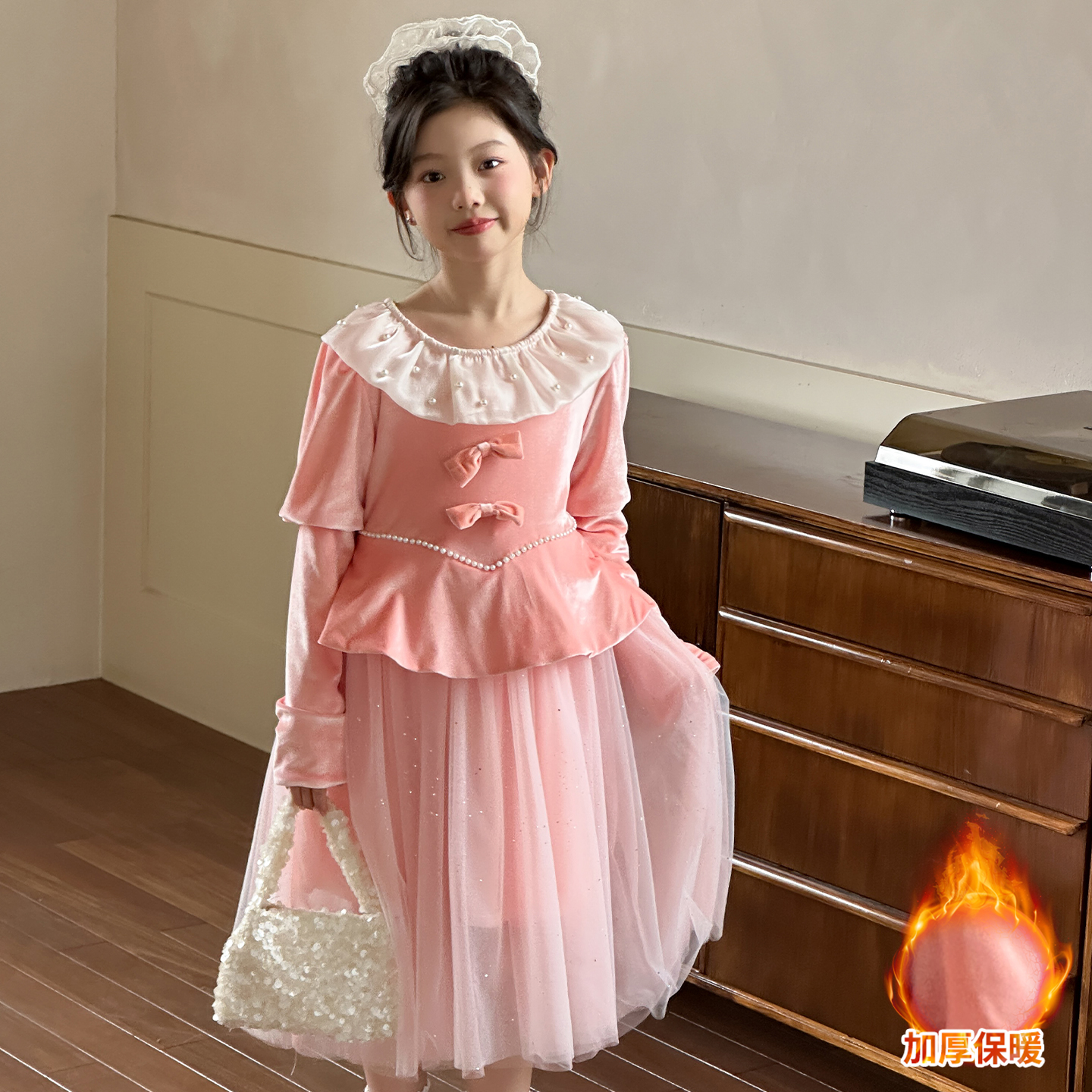 女童丝绒裙秋冬法式千金风