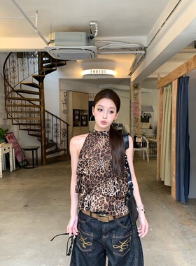 iamxiaa*雪纺豹纹印花手工多层荷叶边背心上衣