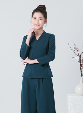 技师工作服女长袖新款气质美容师养生会所足疗足浴高端美容院制服