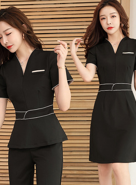 夏季美容师工作服女中式连衣裙采耳师酒店制服按摩弹力足浴技师服