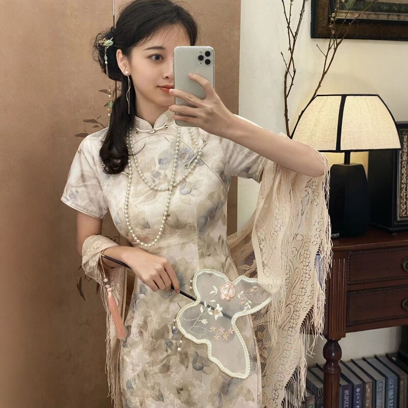 予溪自制【白薇】春夏日常温柔气质复古修身优雅改良旗袍连衣裙