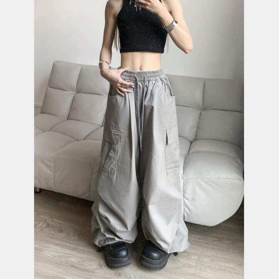 ins束脚爵士舞裤子女2024新款hiphop工装裤美式复古运动阔腿裤男