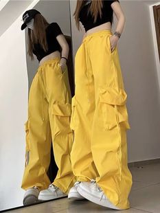 高腰直筒阔腿设计感小众宽松休闲拖地长裤 美式 女夏季 裤 潮 复古工装