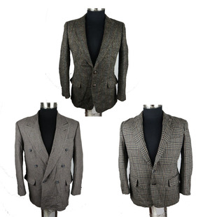 男款羊毛西服外套条格条纹风衣修身休闲古着vintage