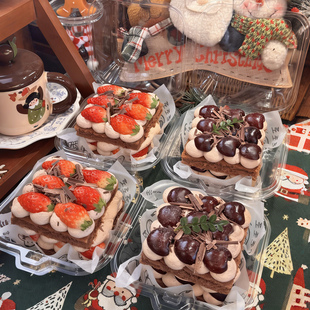 瑞文烘焙草莓黑森林蛋糕包装盒提拉米苏蛋糕盒子切块透明打包盒子