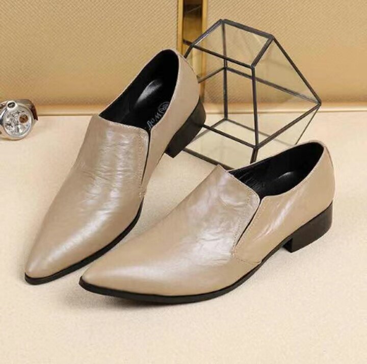 尖头皮鞋男休闲商务软底增高头层牛皮一脚蹬时尚韩版套脚男鞋
