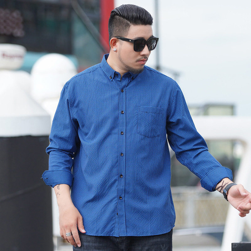 Large-sized long-sleeved shirt for men with a pointed collar, loose, business and professional formal cardigan. Overweight men add weight and size thumbnail 2