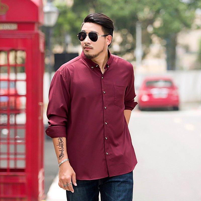 Large-sized long-sleeved shirt for men with a pointed collar, loose, business and professional formal cardigan. Overweight men add weight and size thumbnail 8